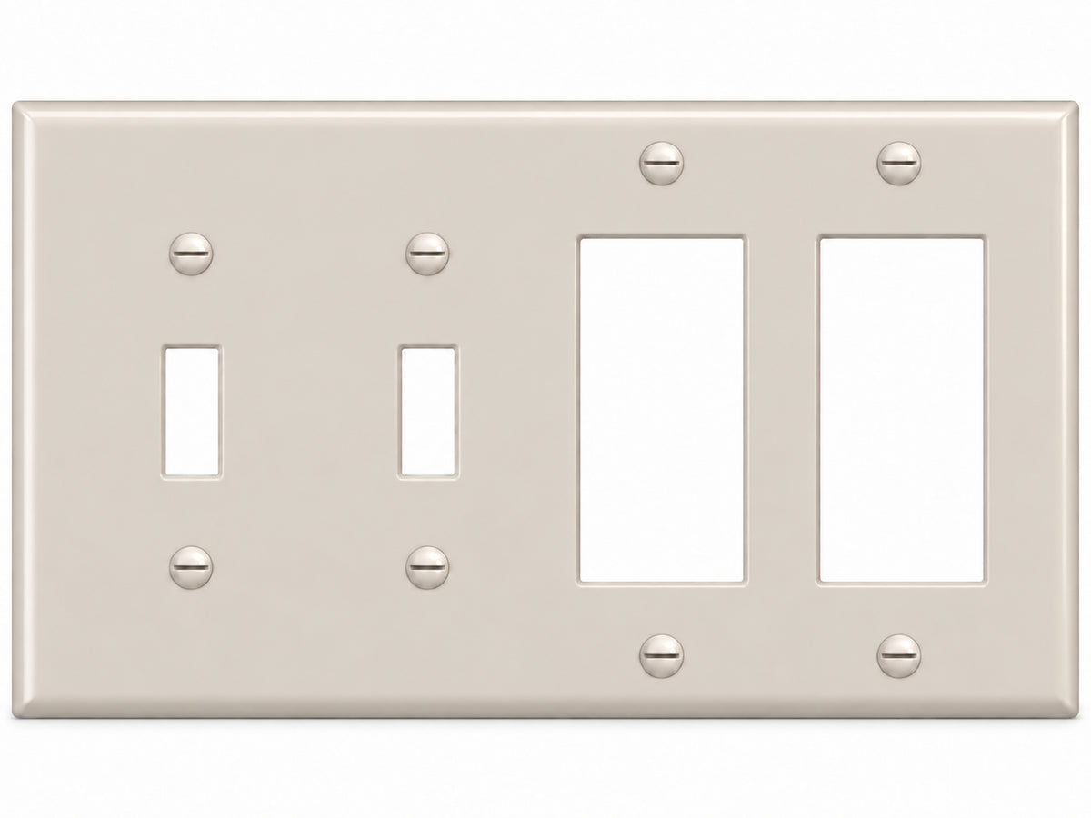 4-Gang, Standard Size, 2 Toggle & 2 Rocker/GFI, Light Almond Thermoplastic Wall Plate Cover