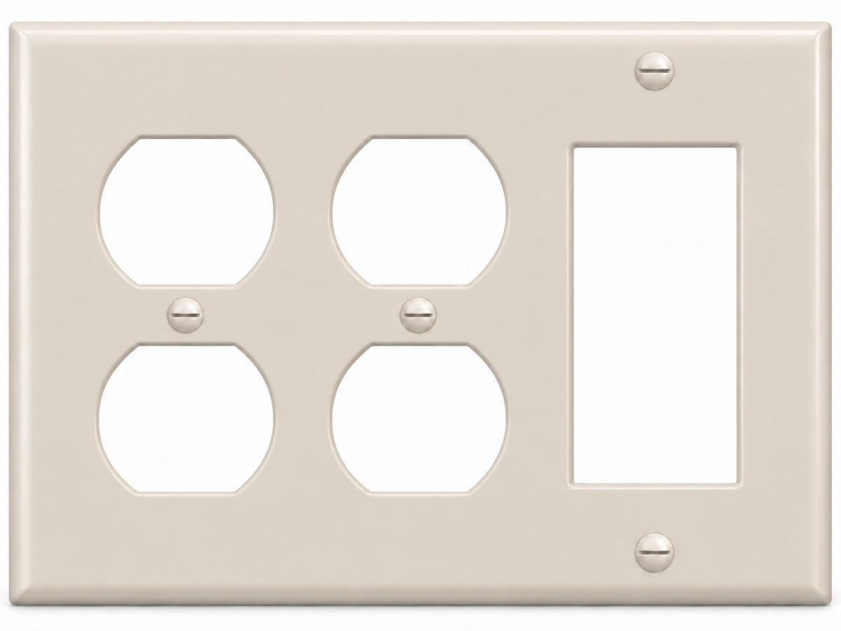 3-Gang, Standard Size, 2 Duplex & 1 Rocker/GFI, Light Almond Thermoplastic Wall Plate Cover