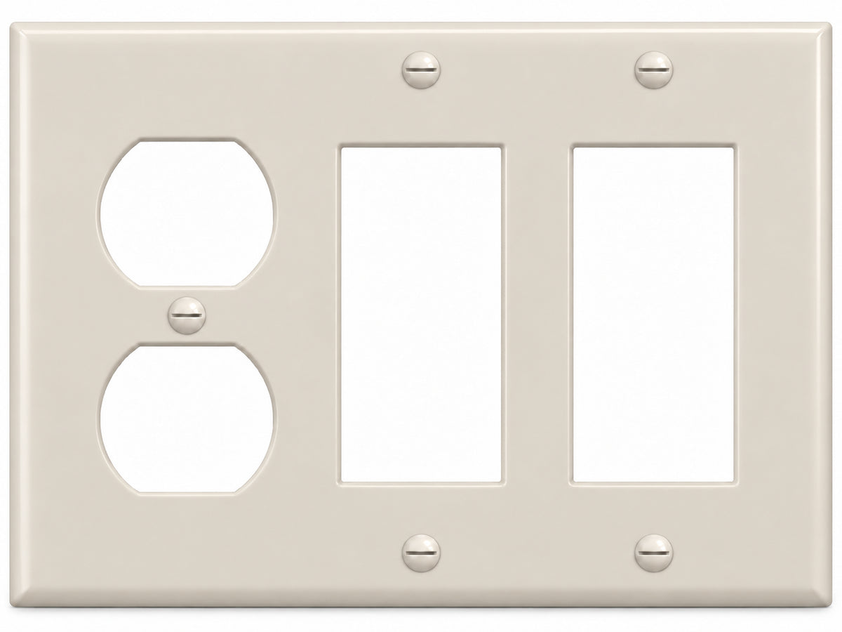 3-Gang, Standard Size, 1 Duplex & 2 Rocker/GFI, Light Almond Thermoplastic Wall Plate Cover