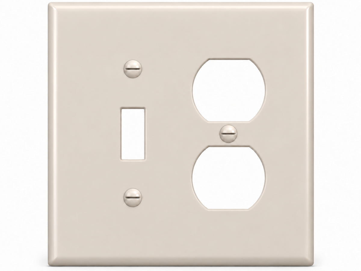 2-Gang, Midi Size, 1 Toggle & 1 Duplex, Light Almond Thermoplastic Wall Plate Cover