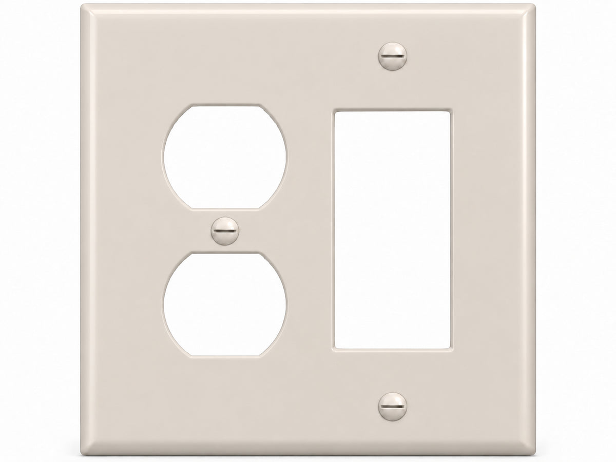 2-Gang, Midi Size, 1 Duplex & 1 Rocker/GFI, Light Almond Thermoplastic Wall Plate Cover