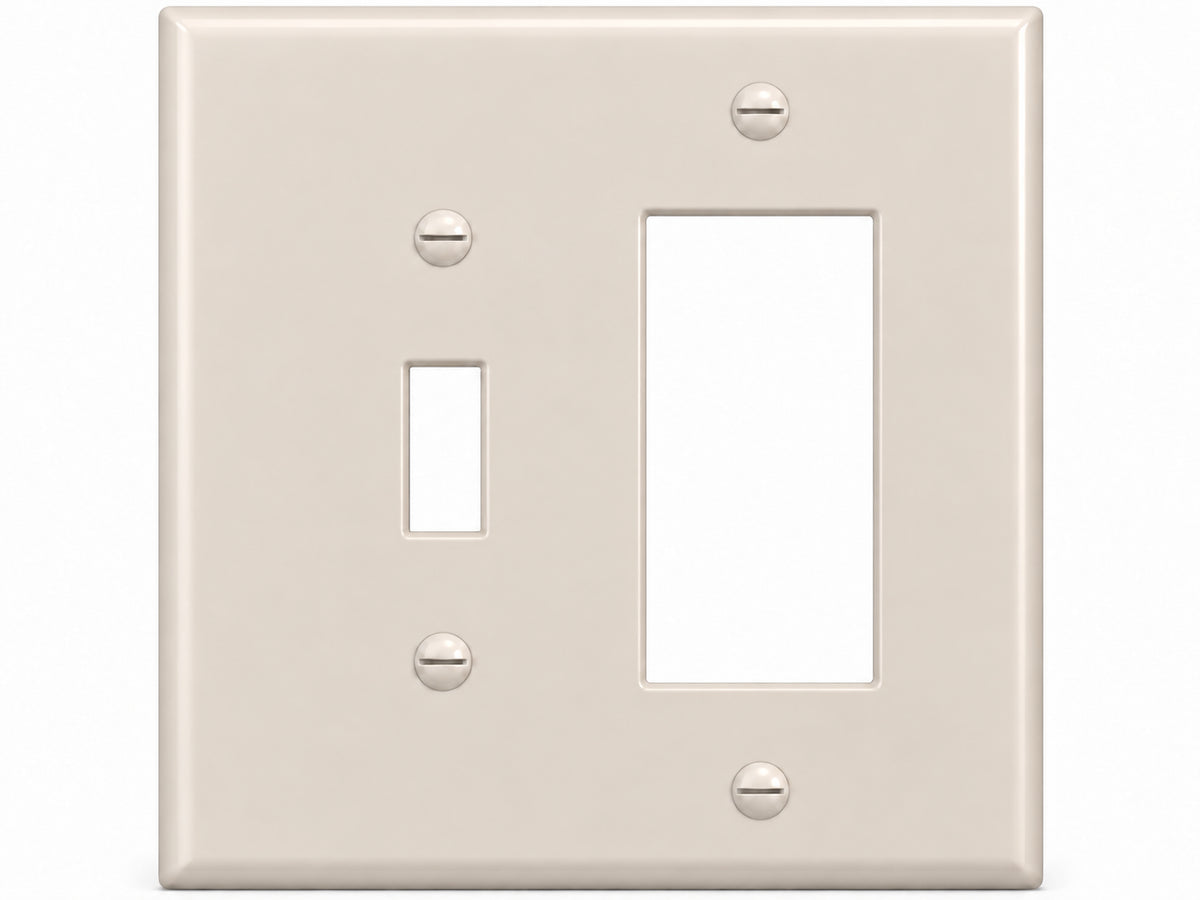 2-Gang, Midi Size, 1 Toggle & 1 Rocker/GFI, Light Almond Thermoplastic Wall Plate Cover