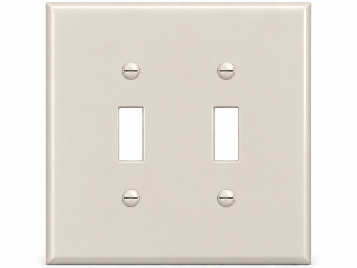 2-Gang, Midi Size, 2 Toggle, Light Almond Thermoplastic Wall Plate Cover