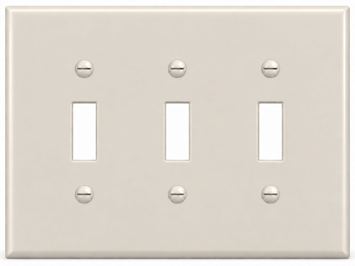 3-Gang, Midi Size, 3 Toggle, Light Almond Thermoplastic Wall Plate Cover