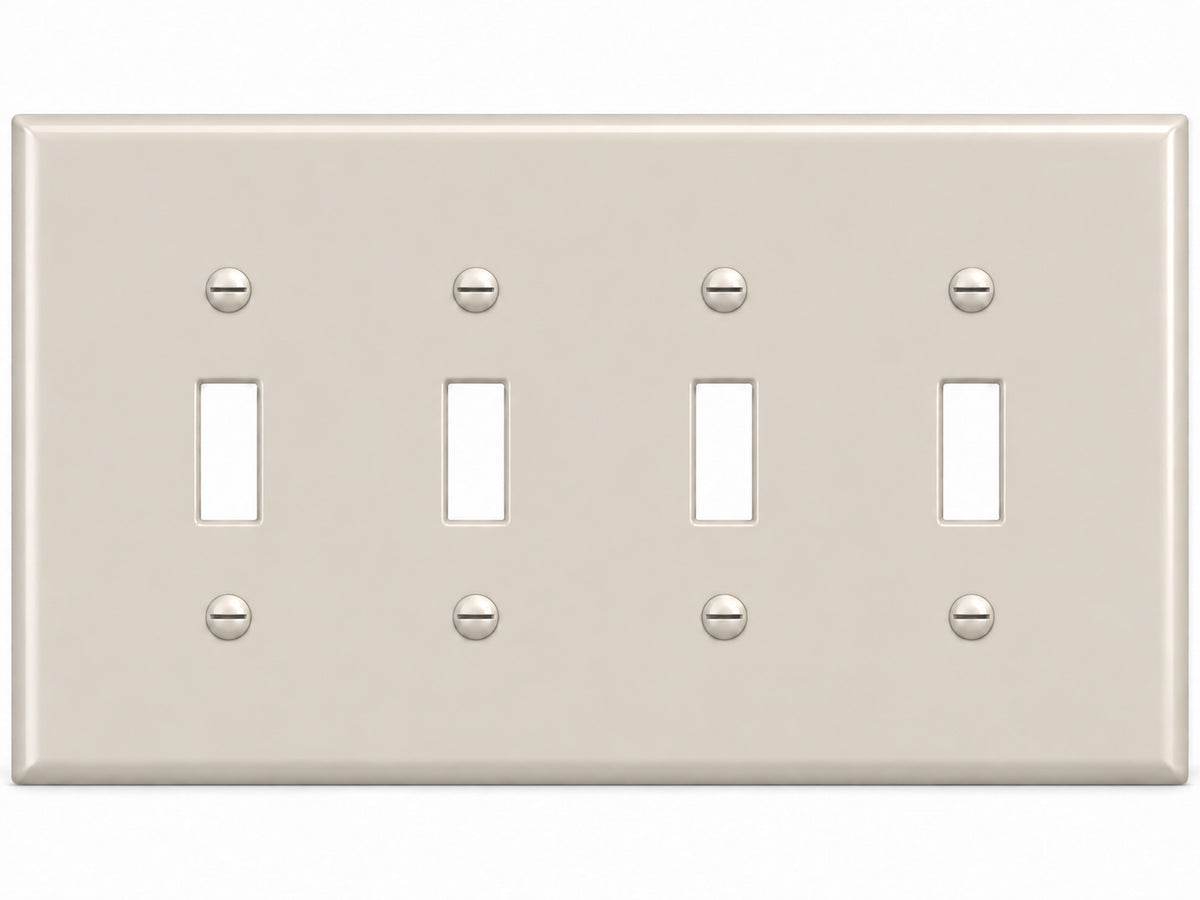 4-Gang, Midi Size, 4 Toggle, Light Almond Thermoplastic Wall Plate Cover