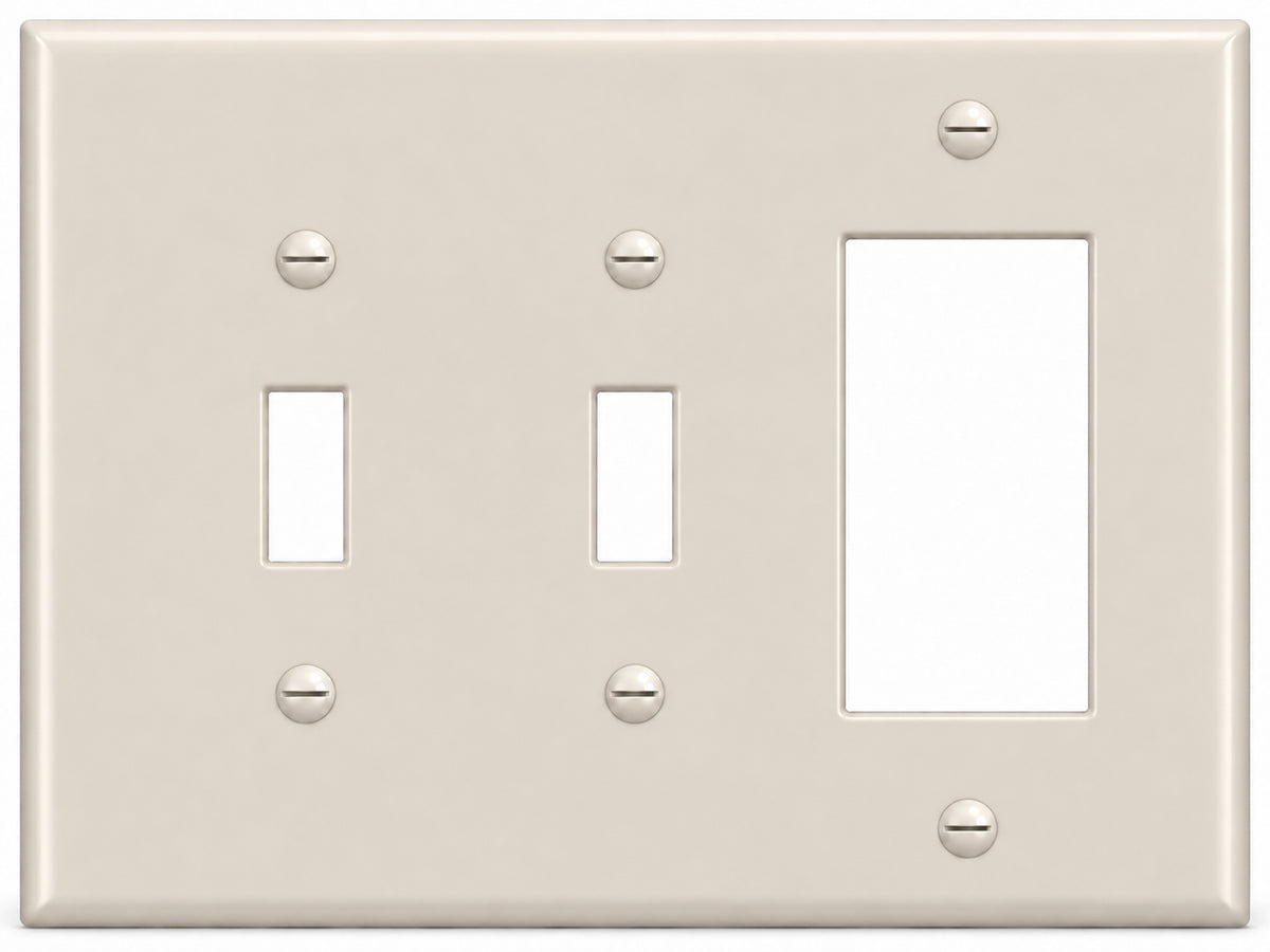 3-Gang, Midi Size, 2 Toggle & 1 Rocker/GFI, Light Almond Thermoplastic Wall Plate Cover