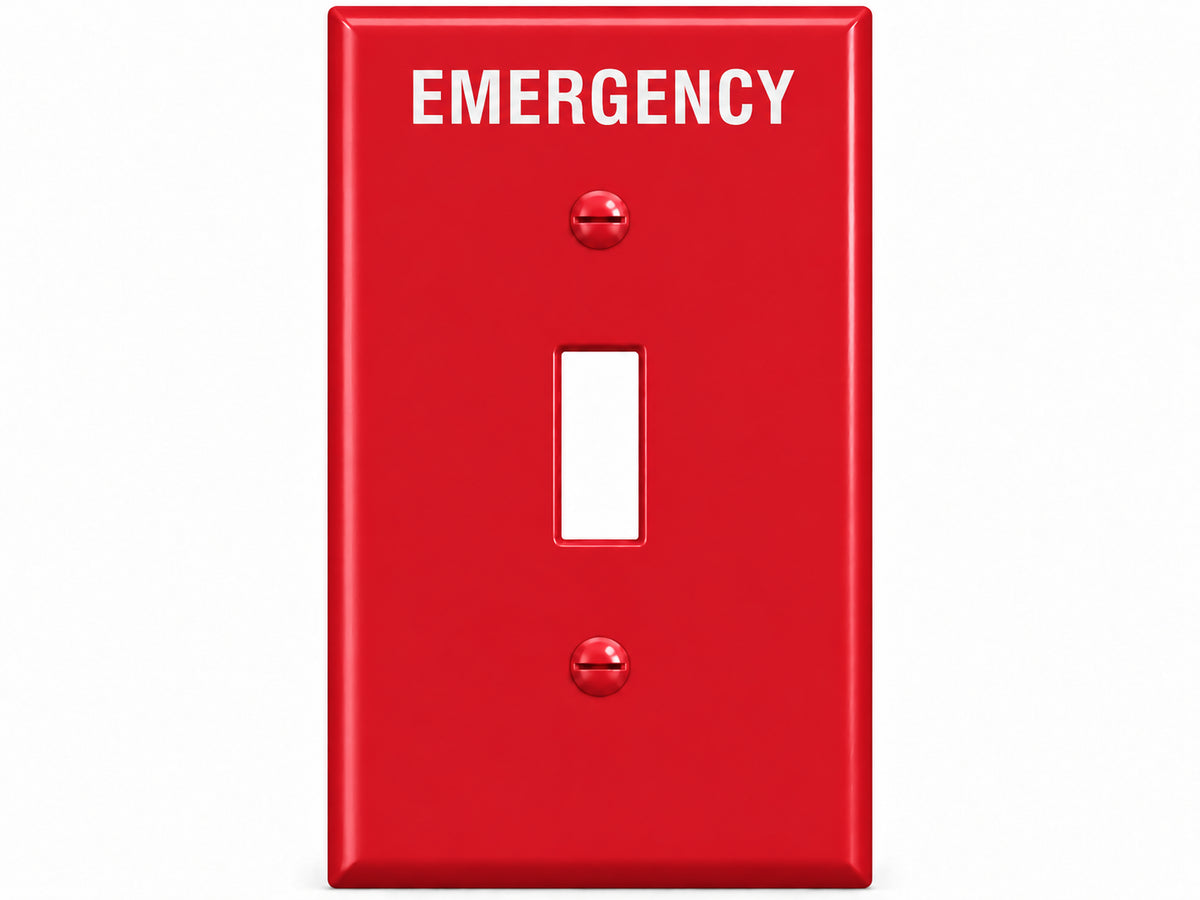 1-Gang, Standard Size, 1 Toggle, Red Thermoplastic Wall Plate Cover, Emergency Marked