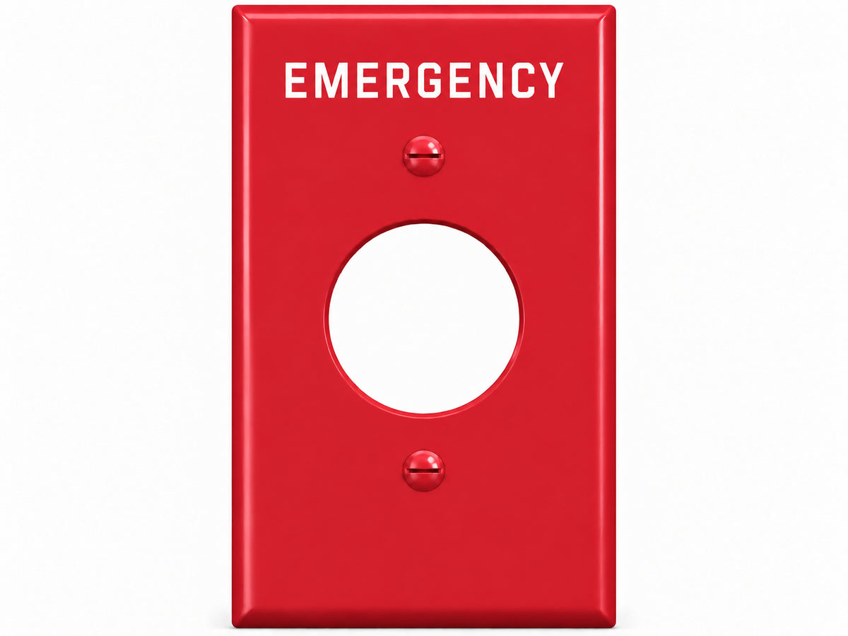 1-Gang, Standard Size, 1 Single Receptacle, Red Thermoplastic Wall Plate Cover, Emergency Marked