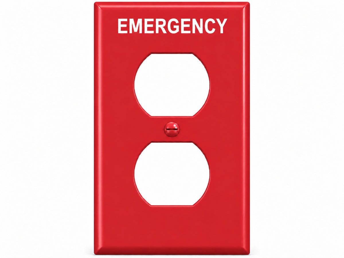 1-Gang, Standard Size, 1 Duplex, Red Thermoplastic Wall Plate Cover, Emergency Marked