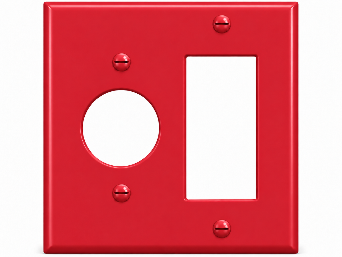 2-Gang, Standard Size, 1 Single Receptacle & 1 Rocker/GFI, Red Thermoplastic Wall Plate Cover