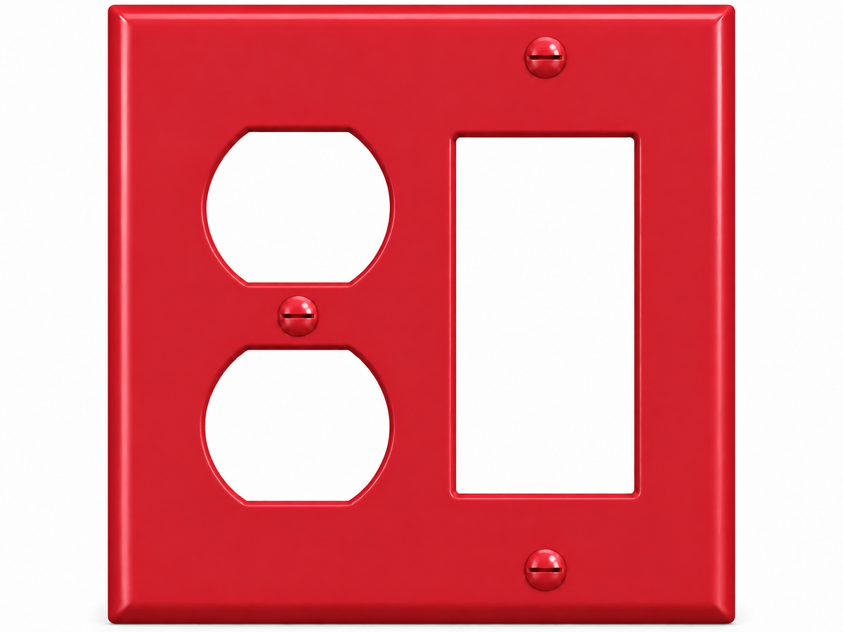 2-Gang, Standard Size, 1 Duplex & 1 Rocker/GFI, Red Thermoplastic Wall Plate Cover