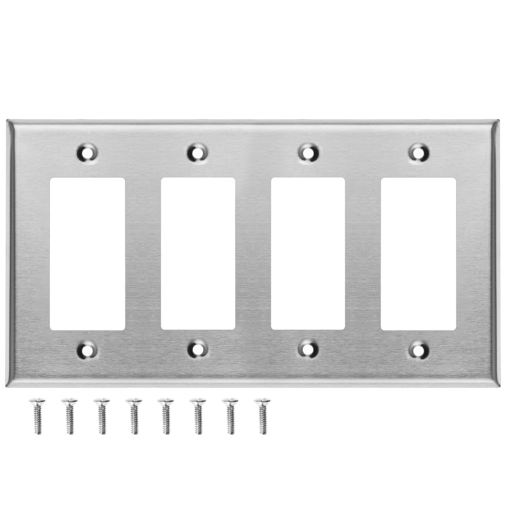 Wall Panel Rocker 4-Gang Stainless Steel Rocker GFCI Decora® Style Wall Plate, Made in U