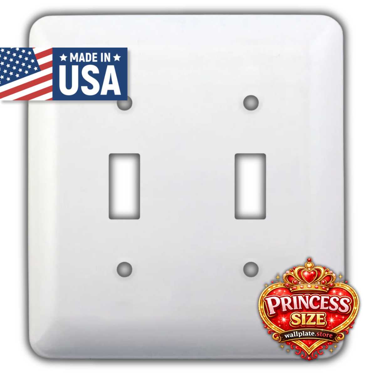 2 Gang Toggle, Princess Size, Painted Metal Wallplate - White