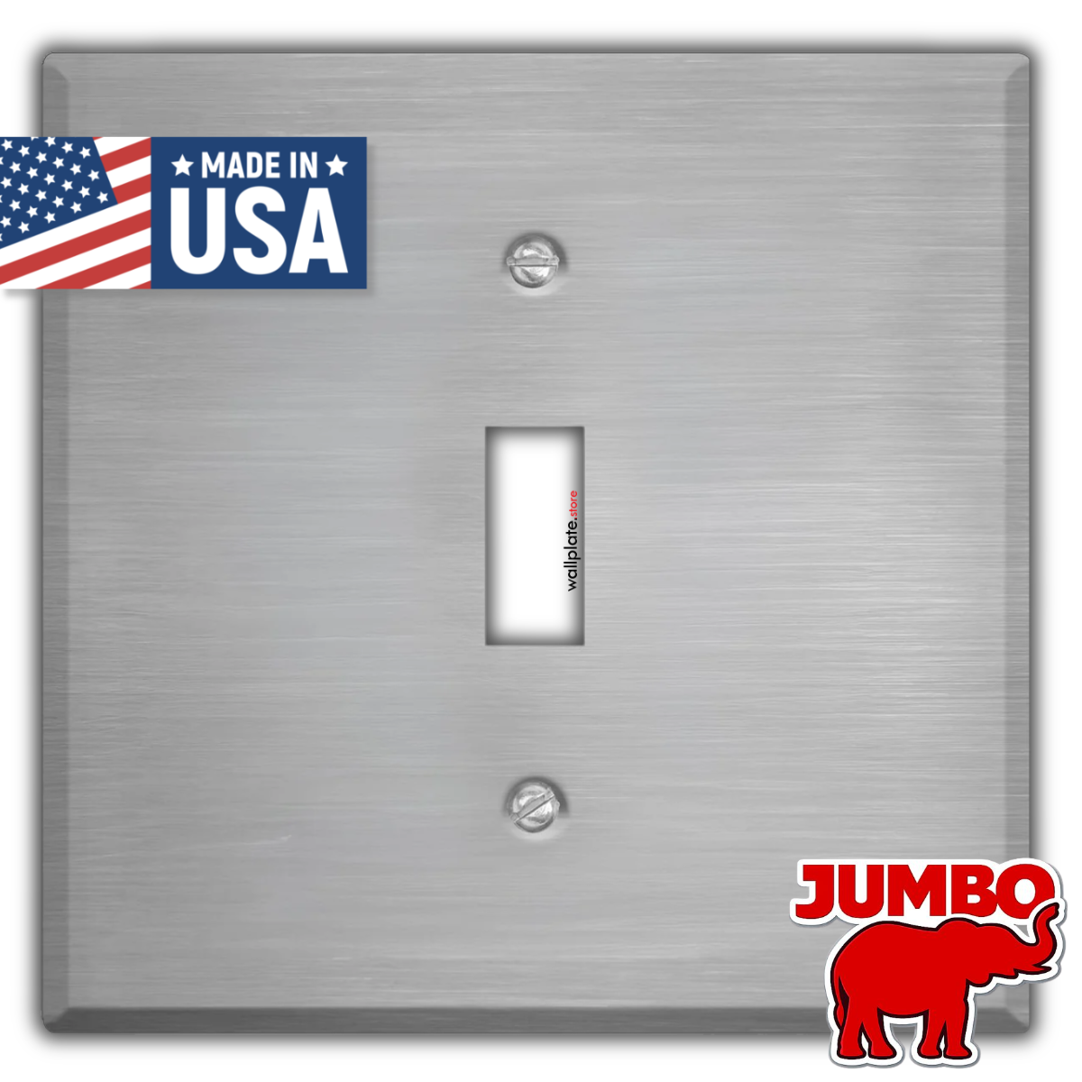 2‑Gang Jumbo Oversized Toggle Switch Wall Plate – Centered Toggle Opening – Stainless Steel (Made in USA)