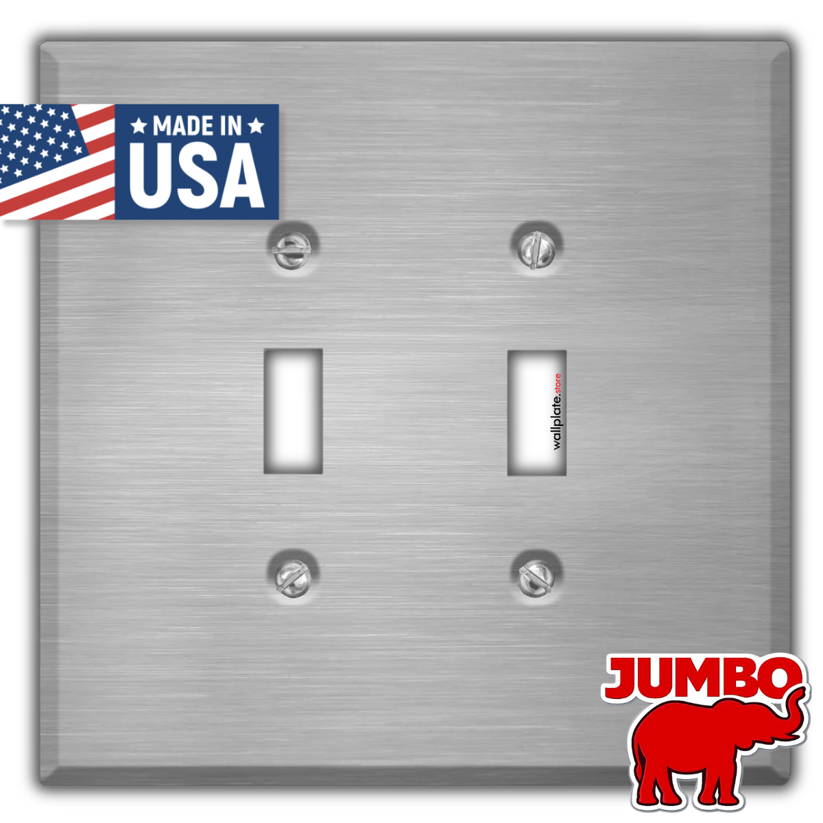 2 Gang Oversized Stainless Steel Toggle Switch Wall Plate - Made in USA