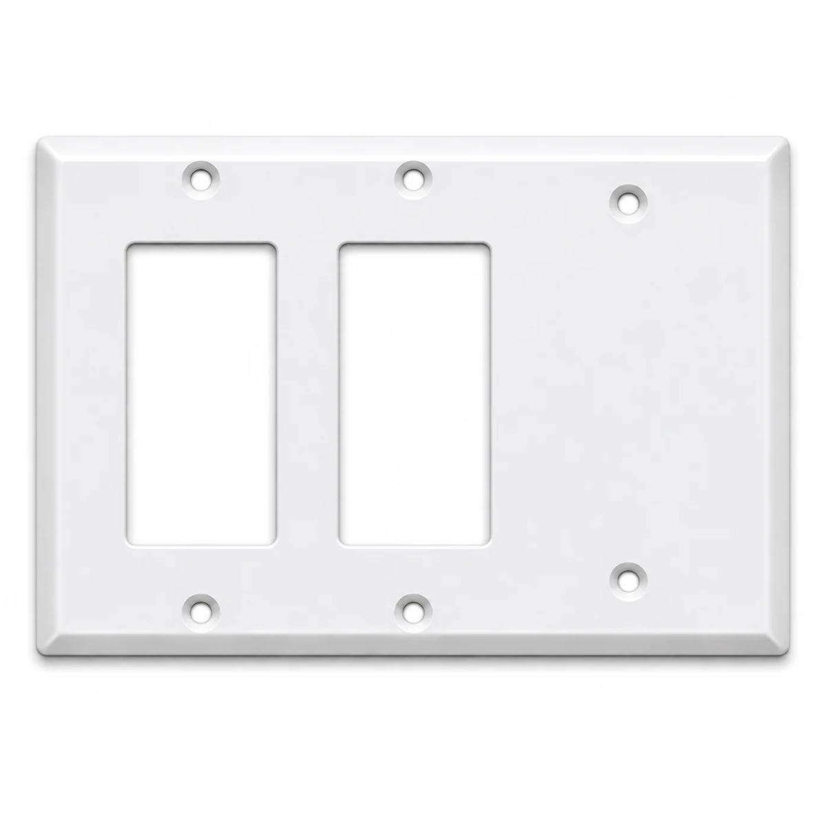 3-Gang Standard Metal Wall Plate – 2 Decora/GFCI Openings + 1 Blank – White Semi-Gloss