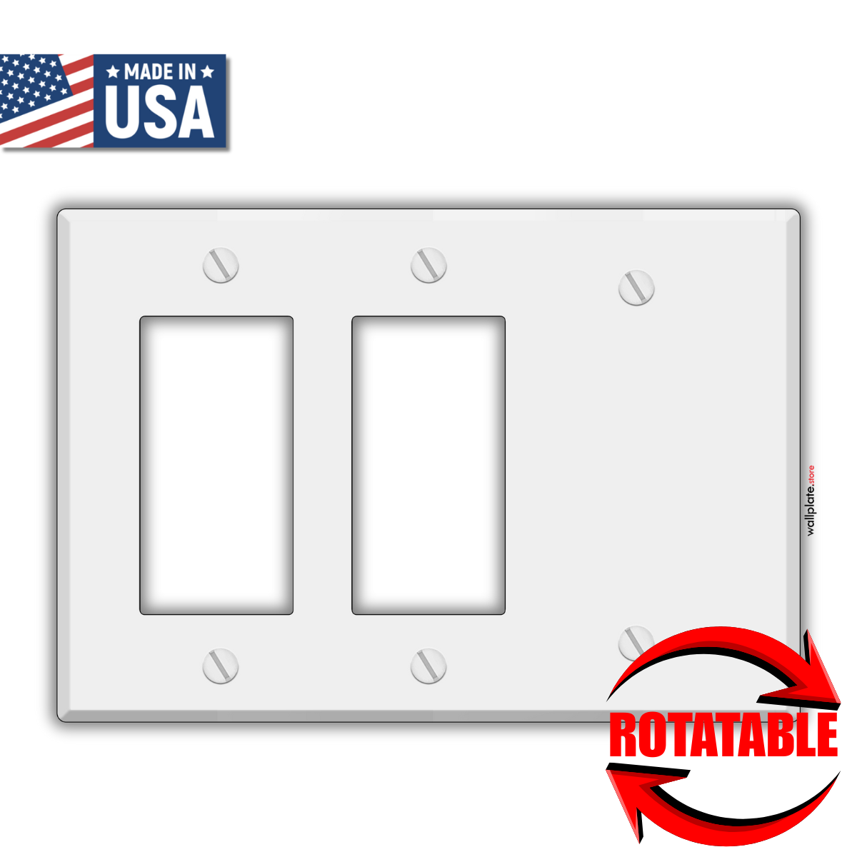 3-Gang White Painted Metal Combination Wall Plate – 2 Decora® Rocker Openings + 1 Blank (Standard Size, Made in USA)