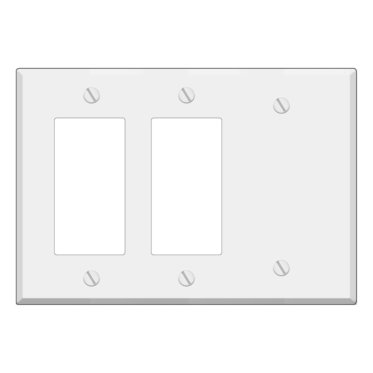 3-Gang White Painted Metal Combination Wall Plate – 2 Decora® Rocker Openings + 1 Blank (Standard Size, Made in USA)