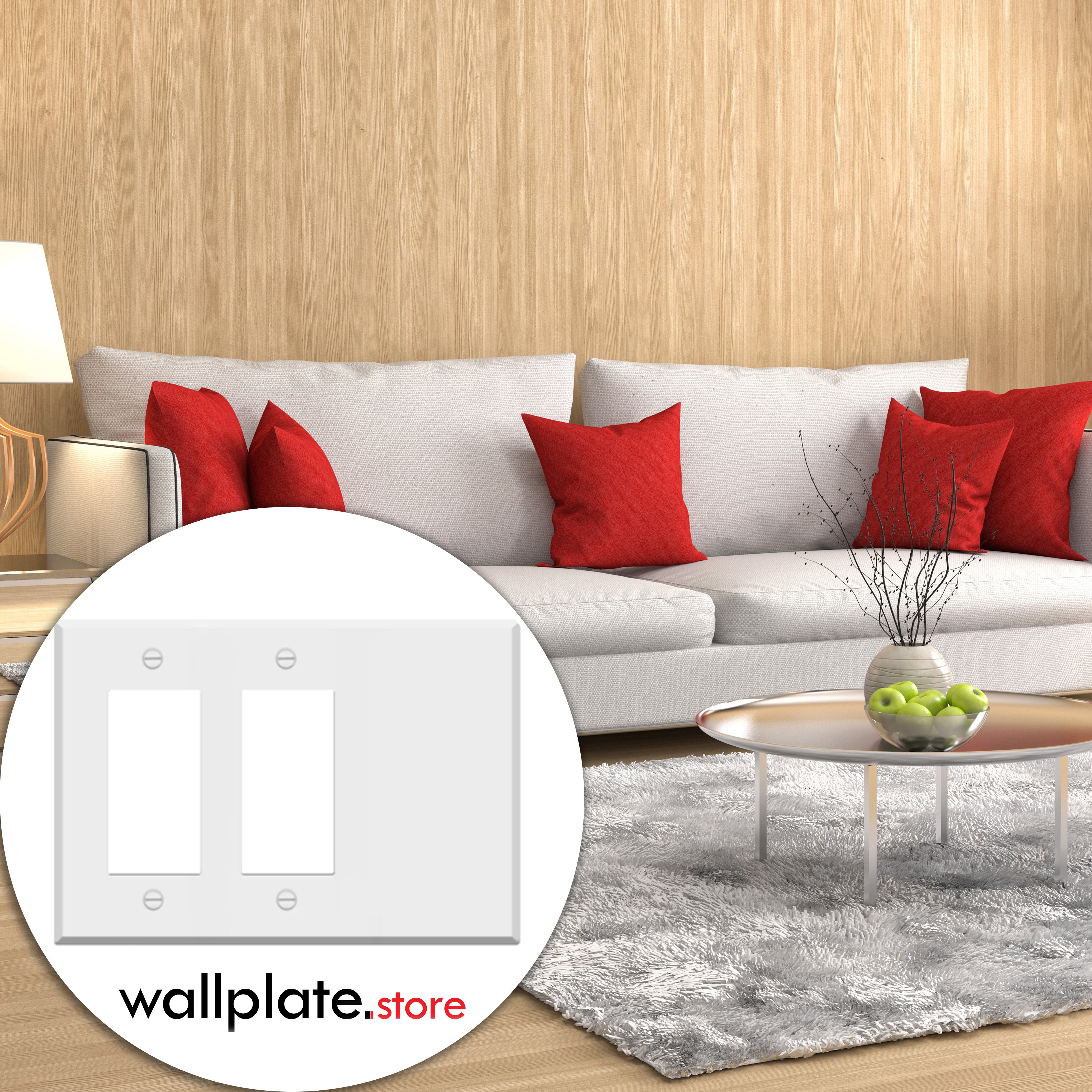 3-Gang Metal Wall Plate – 1 GFCI Rocker + 2 Blank – White Semi-Gloss – Made in the USA