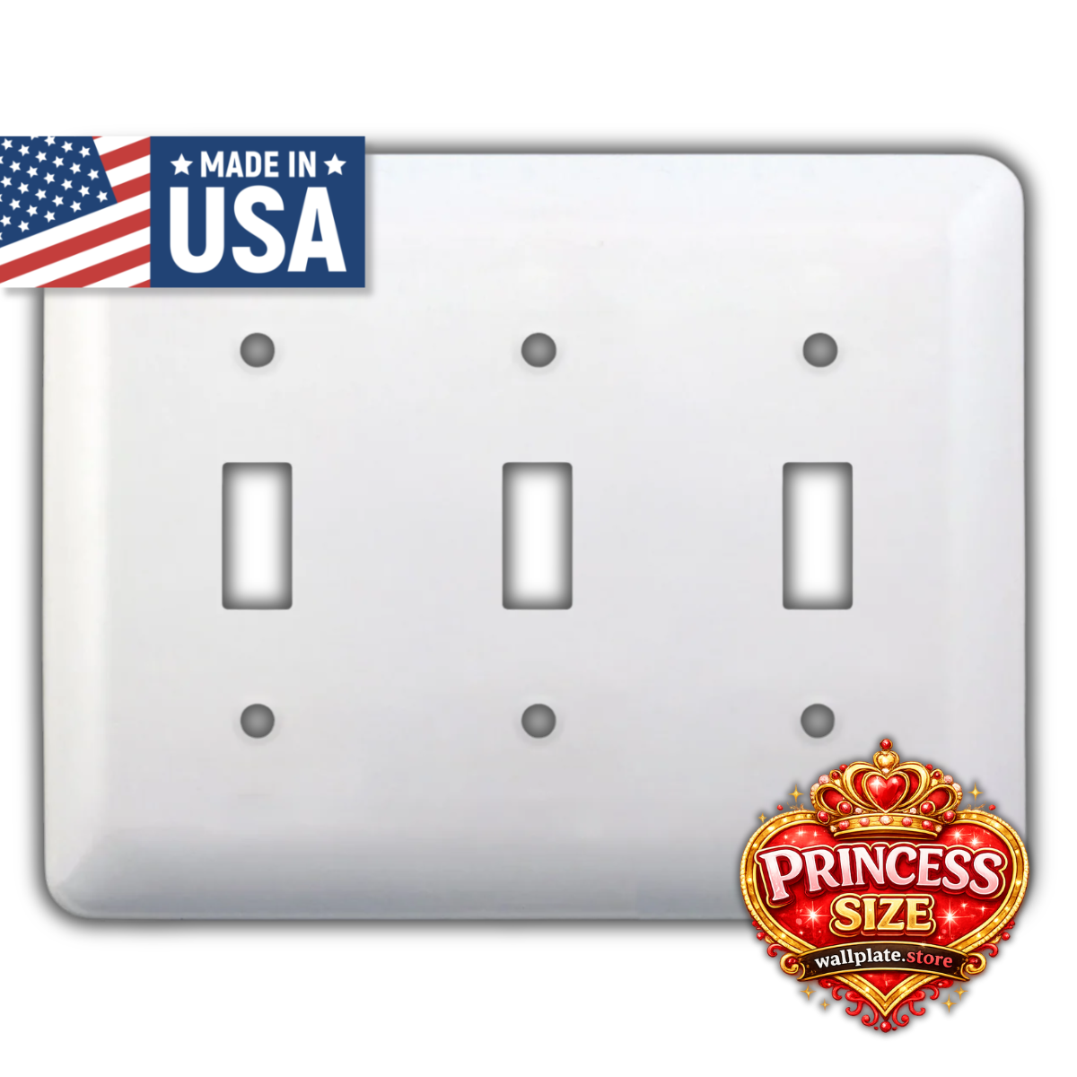 3 Gang Toggle, Princess Size, Painted Metal Wallplate - White