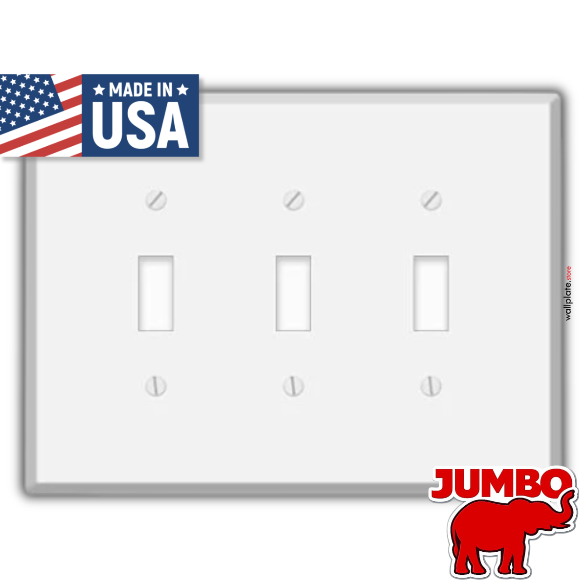 3 Gang Jumbo Oversized Toggle Switch Wall Plate Cover - White Metal - Made in USA