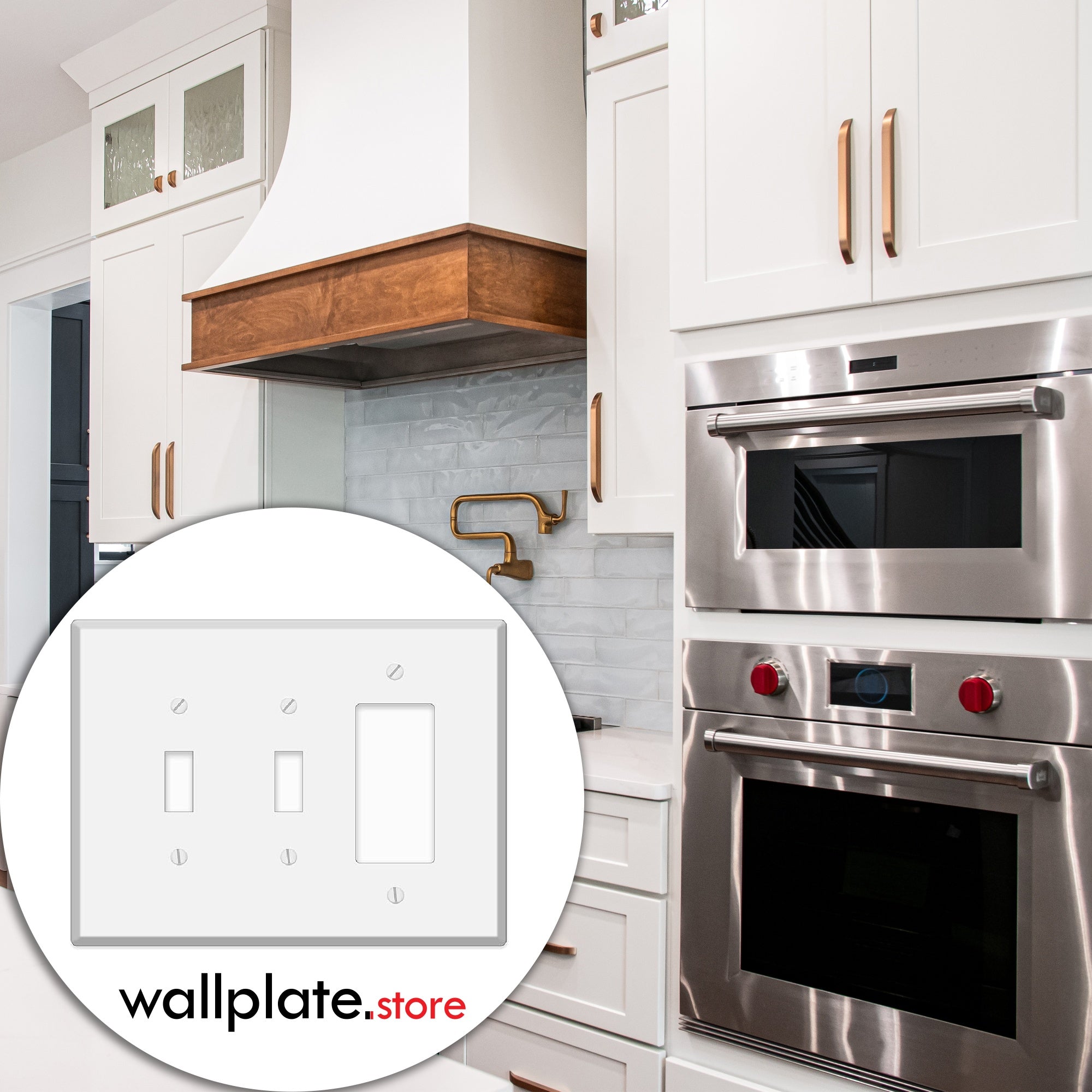 3 Gang Oversized, with 2 Toggle and 1 Rocker, White Painted Metal Wallplate in use