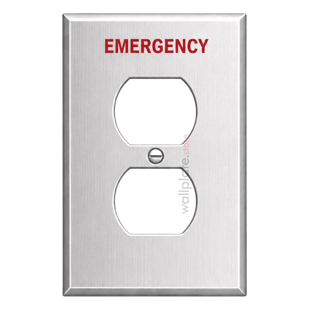 1-Gang Emergency Duplex Outlet Wall Plate – Type 304 Stainless Steel, Red Engraved, Made in USA