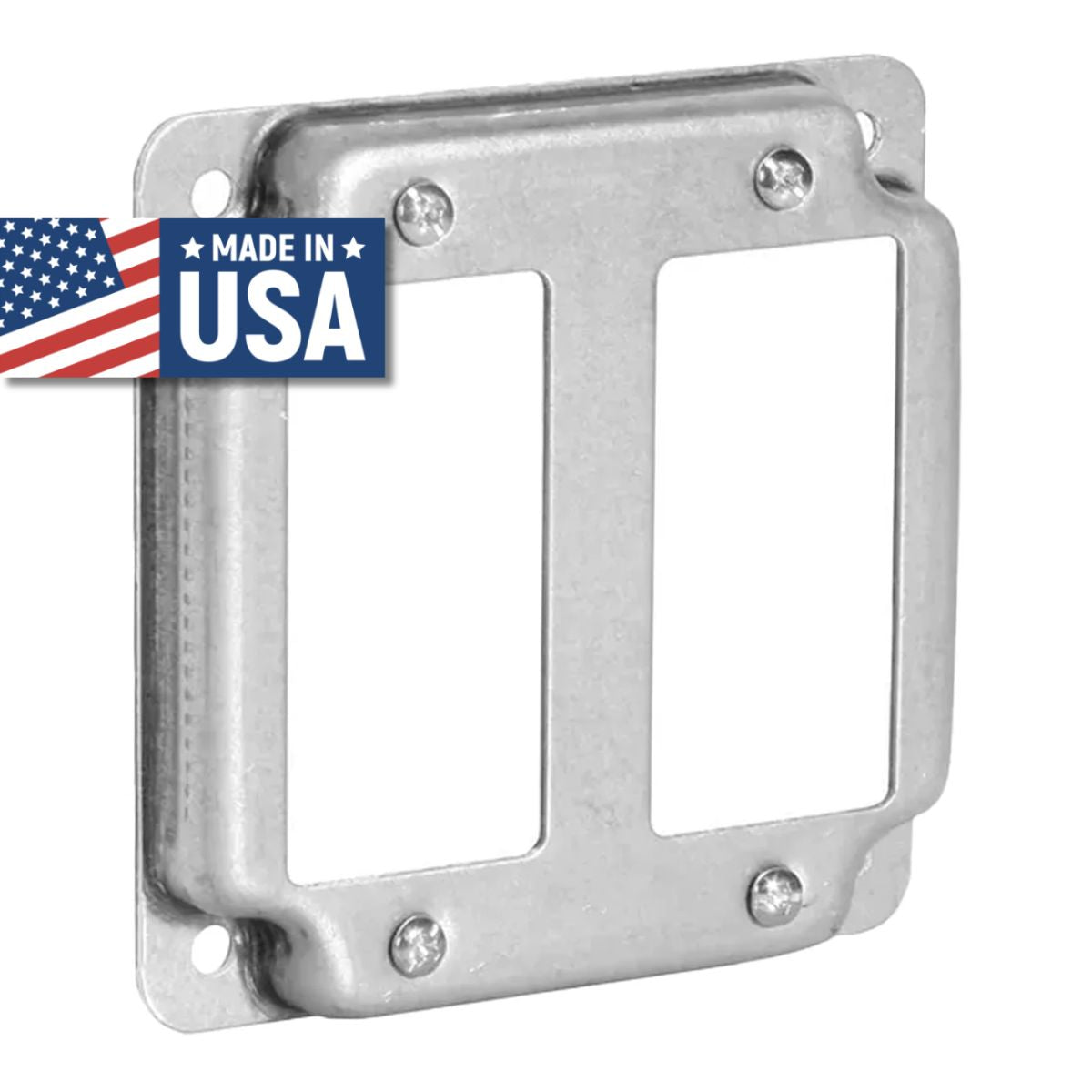4 Inch Square Galvanized Steel Double Rocker/GFCI Switch Electrical Box Cover | Decora® Compatible | Made in USA