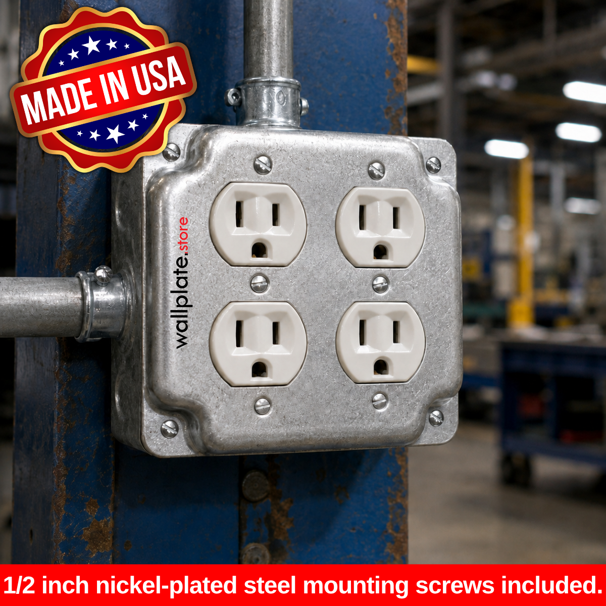 4 inch Square Galvanized Steel Double Duplex Receptacle Electrical Box Cover