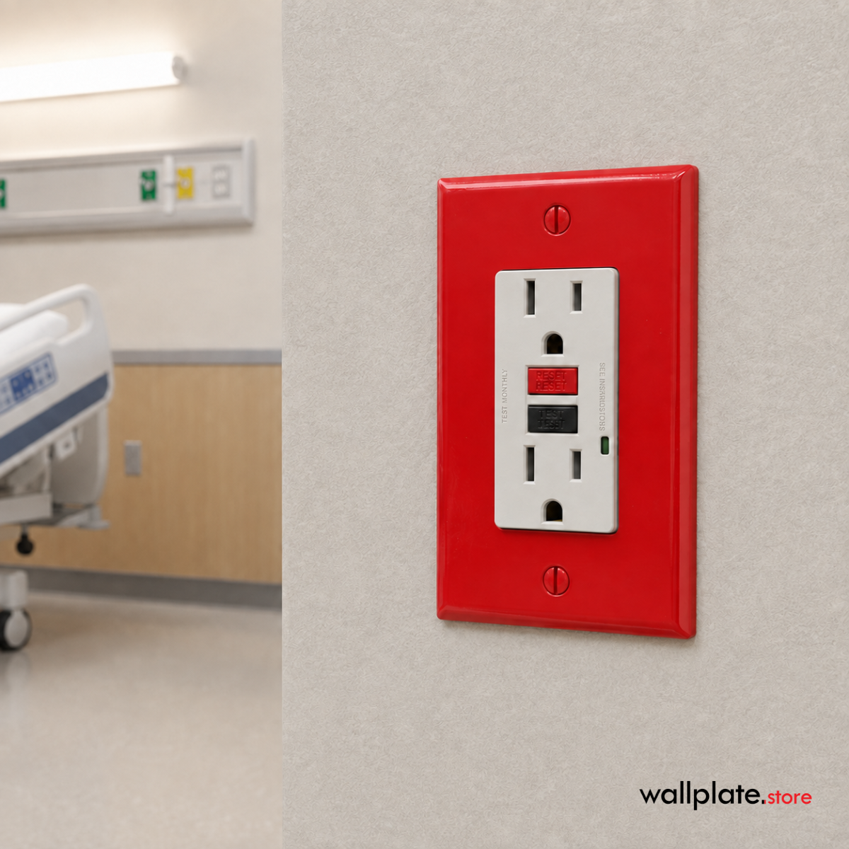 51401 - Wallplate.store - 1-gang GFI, standard size, Red painted metal wallplate