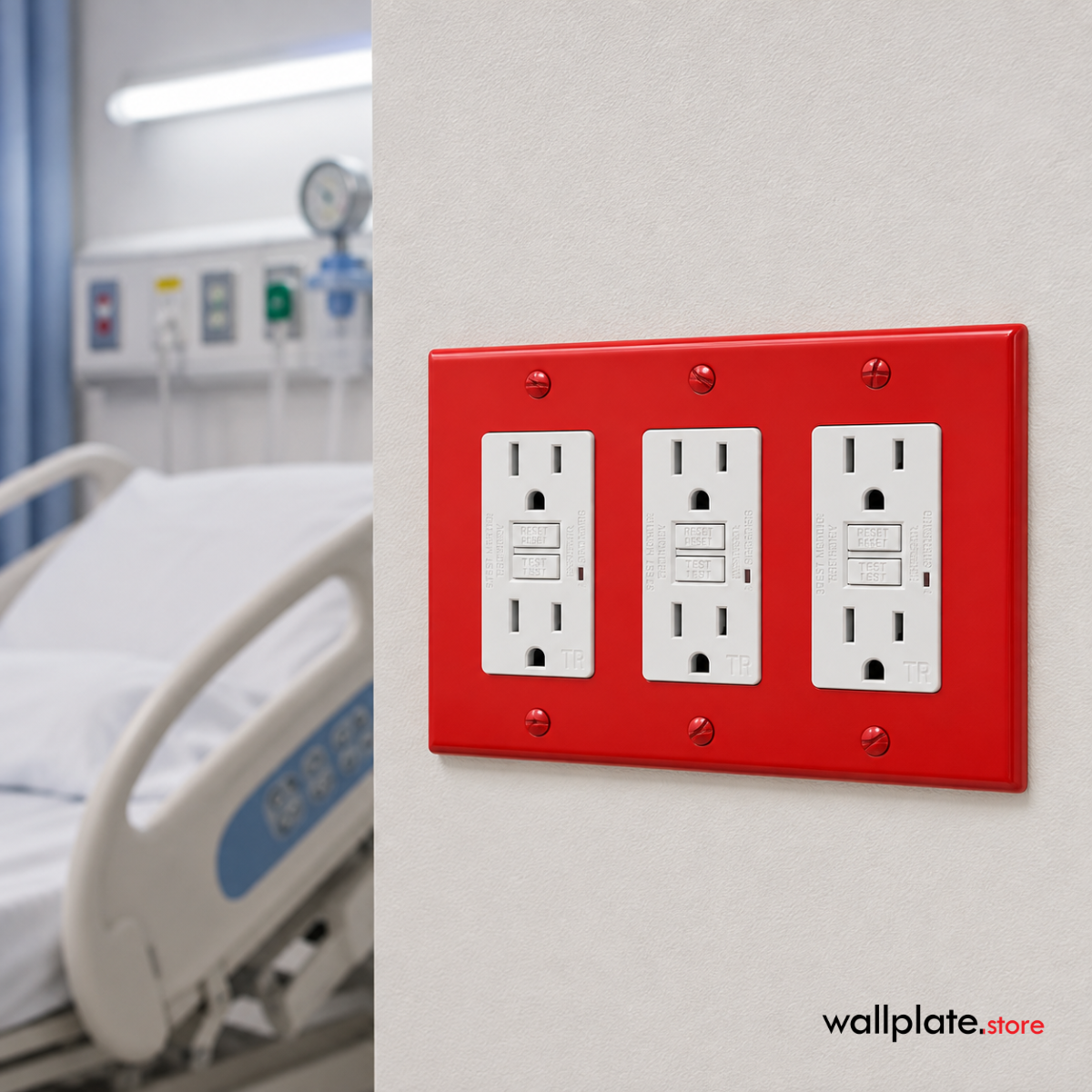 3 gang GFI, Standard Size, Red Painted Metal Wall Plate