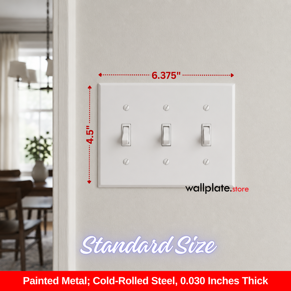3-Gang White Metal Toggle Switch Wall Plate – Standard Size - Made in USA