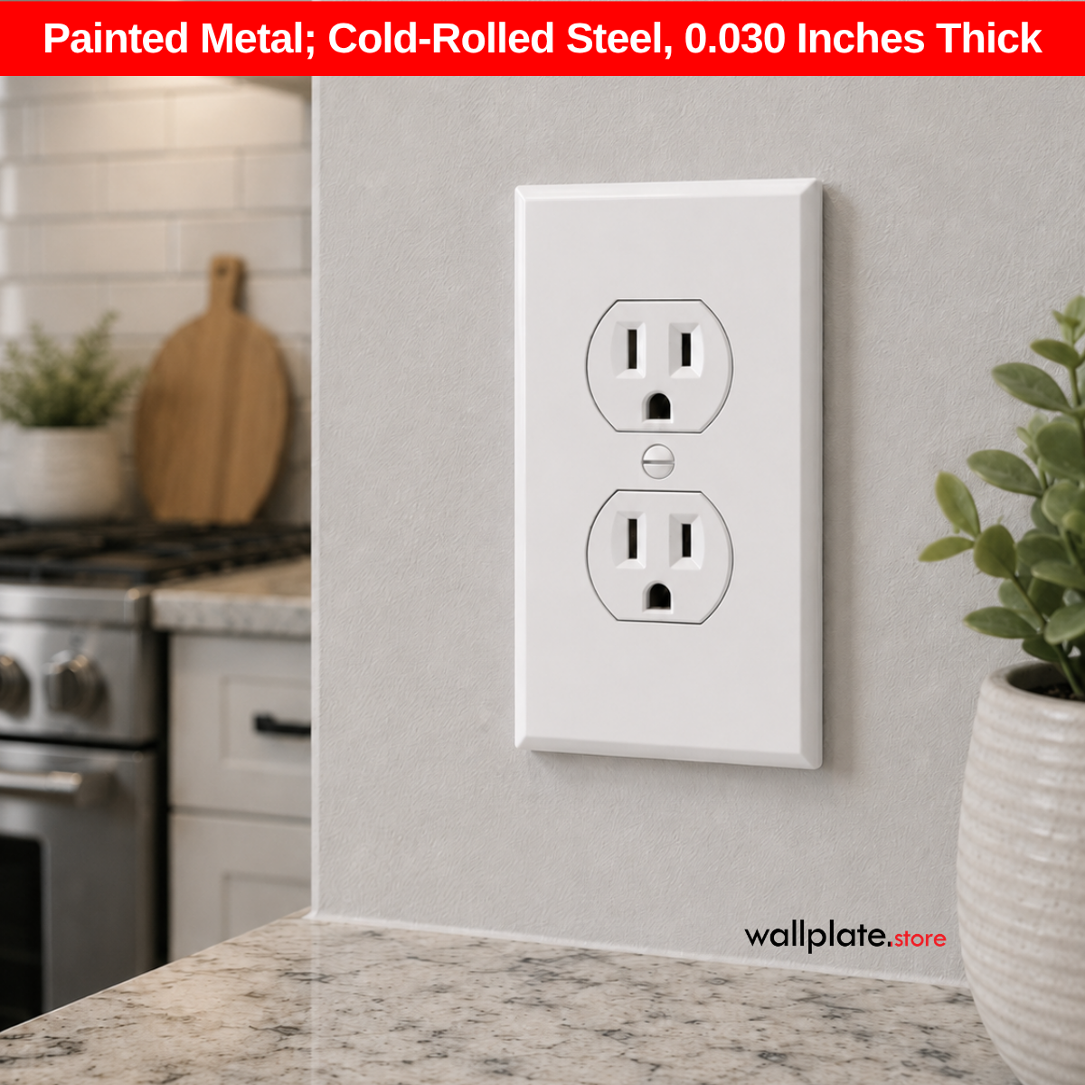 1 Gang White Metal Duplex Receptacle Wall Plate