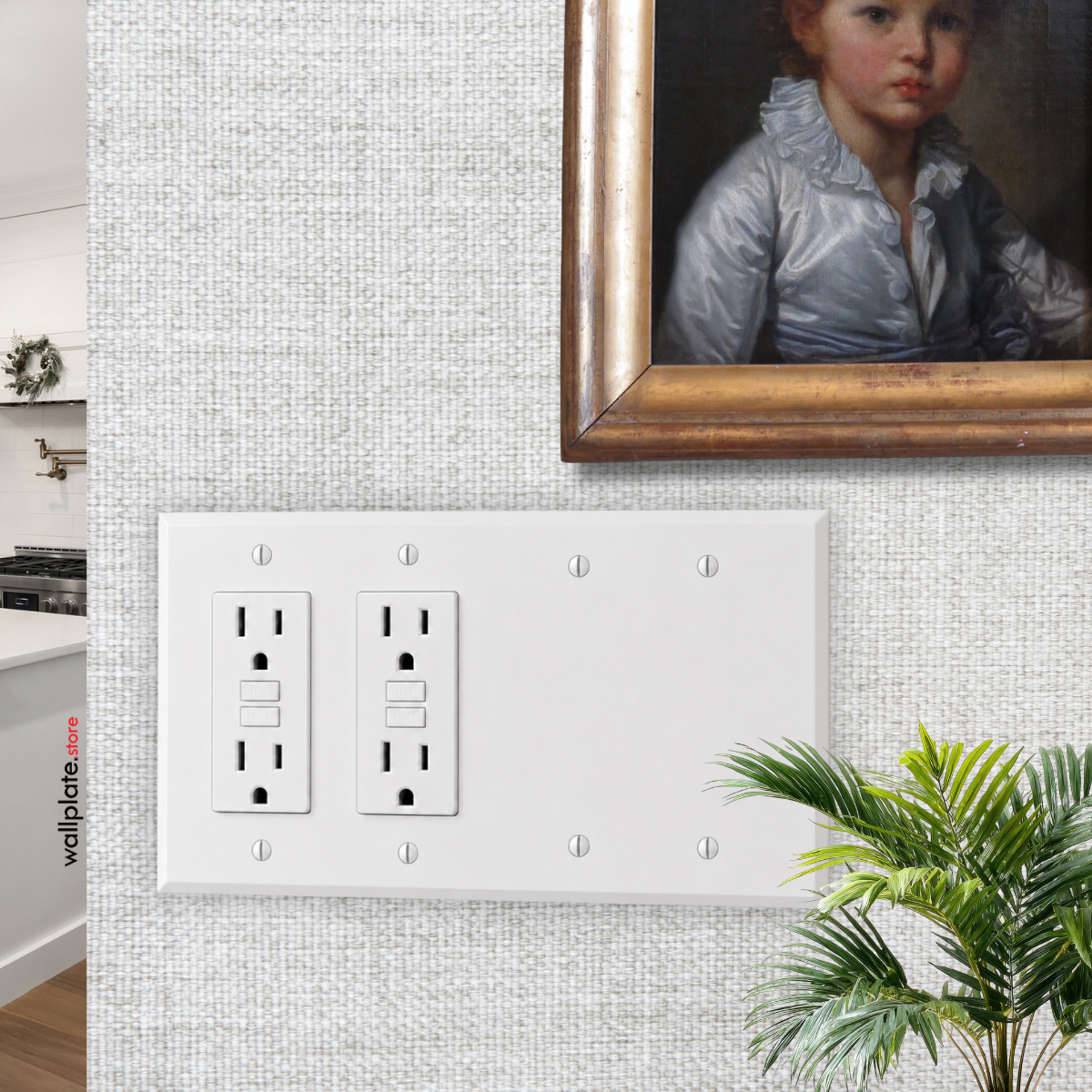 4-Gang, Standard Size, 2 Rocker/GFI & 2 Blank, Semi-Gloss White Painted Metal Wall Plate Cover -  Made in USA