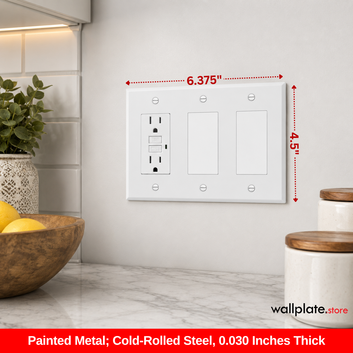 3 Gang White Metal Decora® Style Rocker GFCI Switch Wall Plate Cover