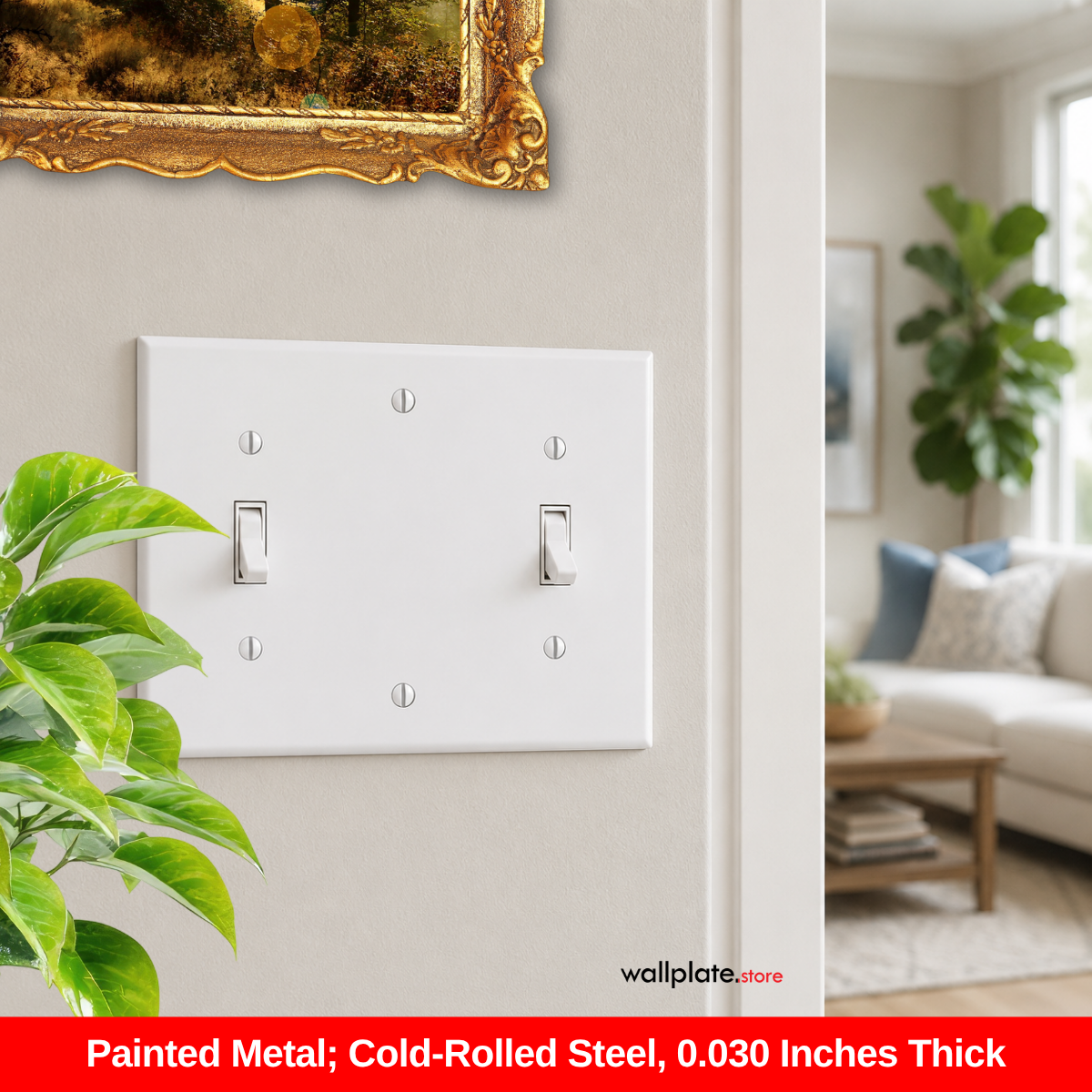 3-Gang, Standard Size, 1 Toggle Switch, 1 Blank and 1 Toggle Switch, White Semi-Gloss Finish Plate Cover -  Made in USA