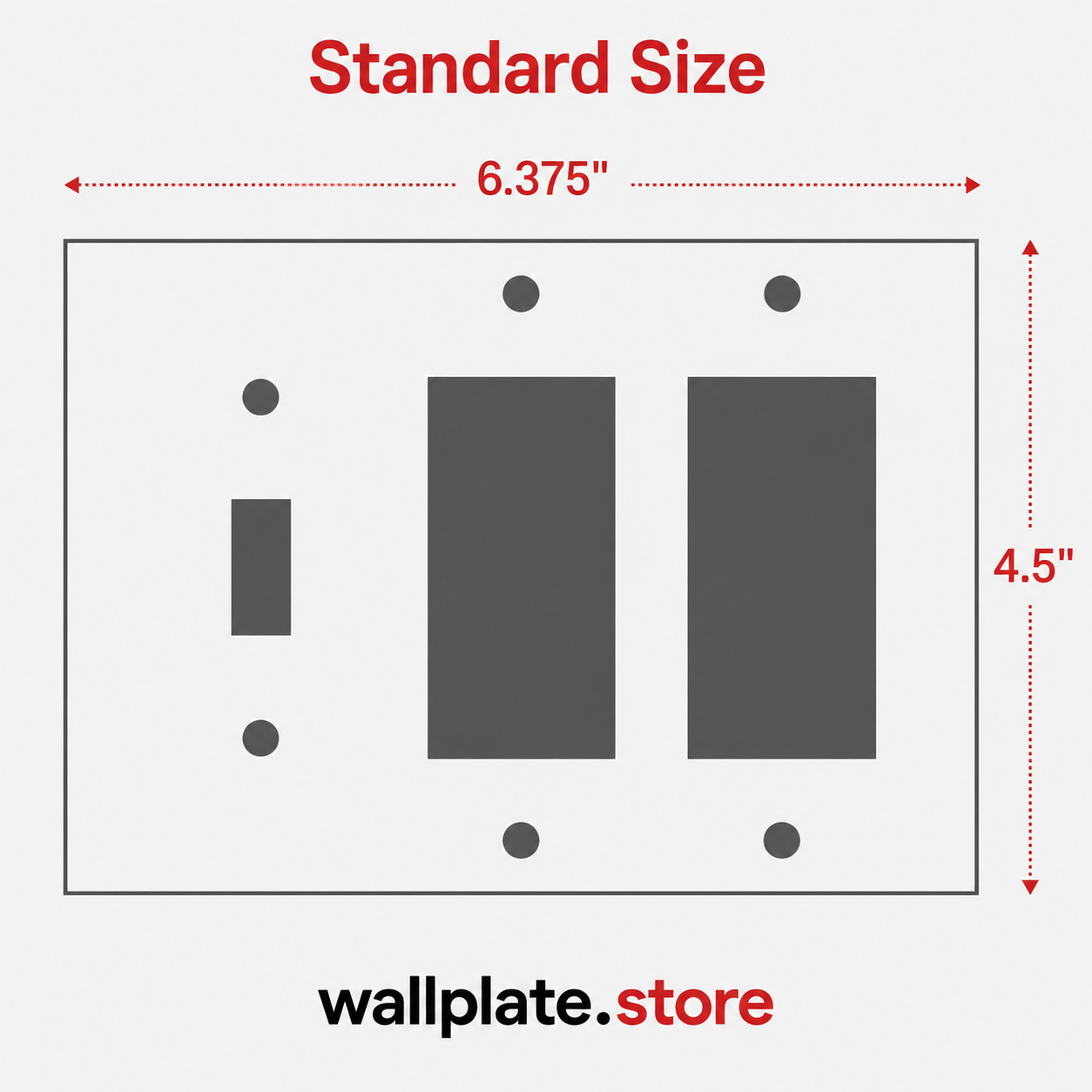 3-Gang White Metal Wall Plate – 2 Decora® (Rocker/GFCI) + 1 Toggle Switch | Standard Size