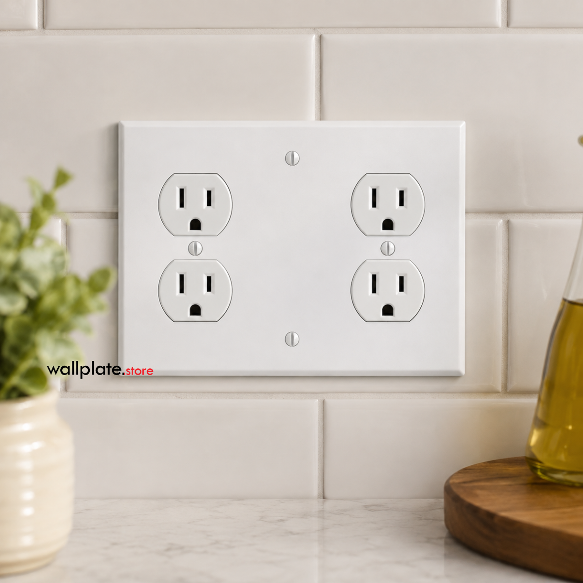 3-Gang, Standard Size, 1 Duplex, 1 Blank and 1 Duplex, White Semi-Gloss Finish Plate Cover -  Made in USA
