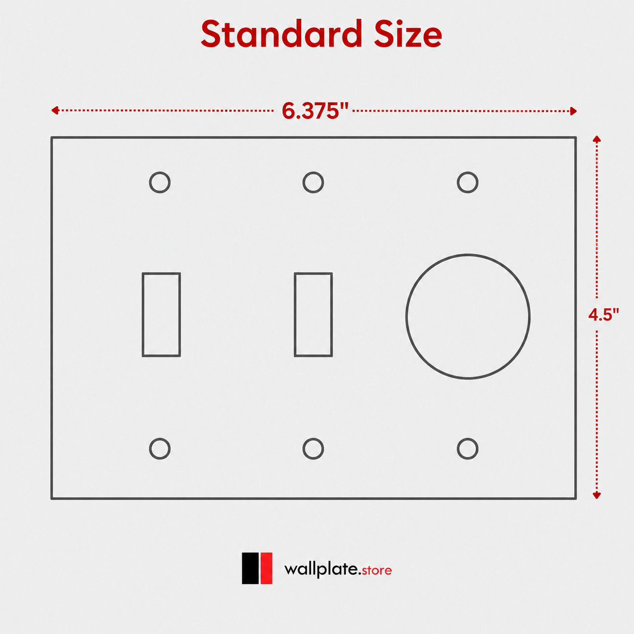 3 Gang Standard Size White Metal 2 toggle and 1 Single Round Receptacle Wall plate