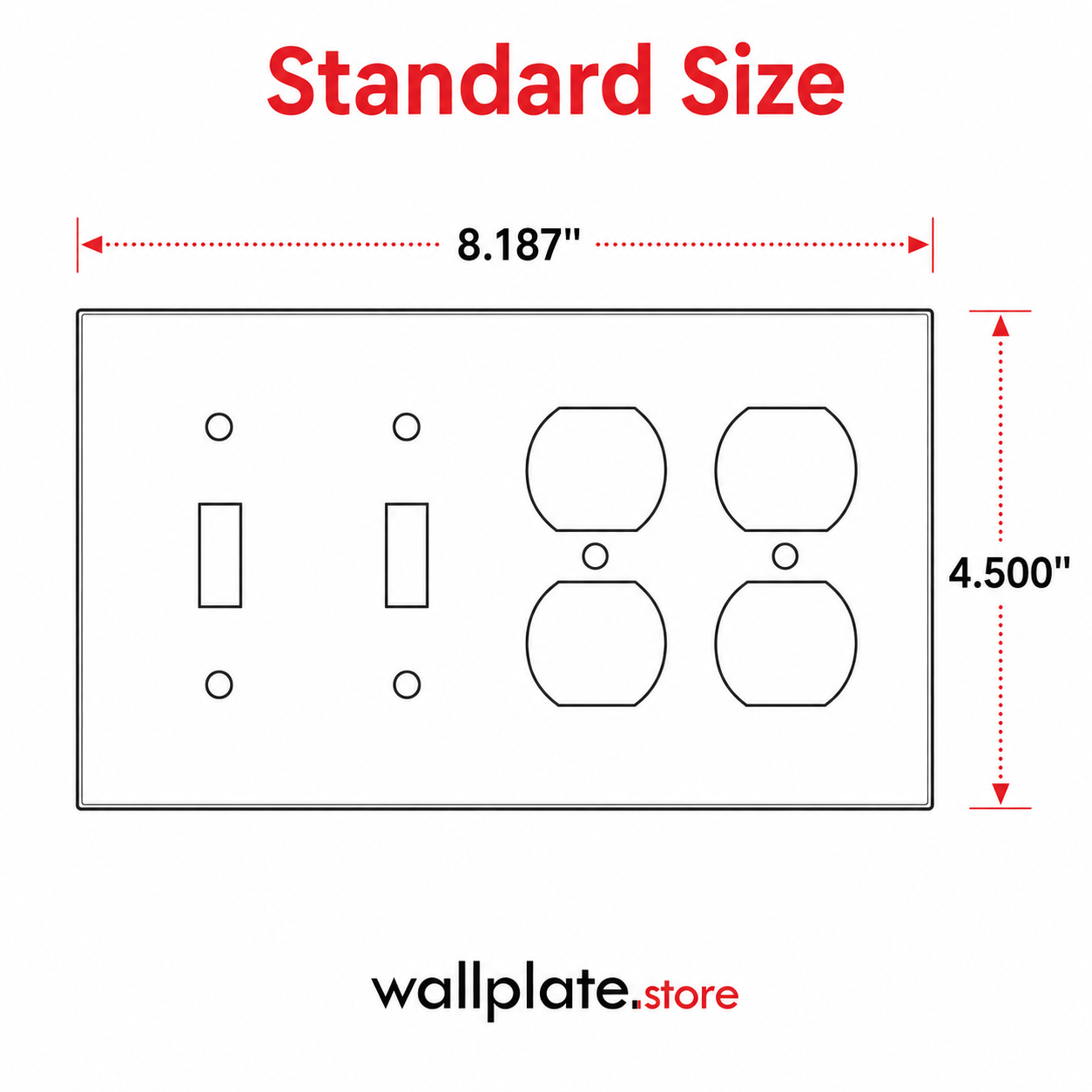 4-Gang, Standard Size, 2 Toggle Switches and 2 Duplex Recepacles, White Semi-Gloss Finish Wall Plate Outlet Cover -  Made in USA