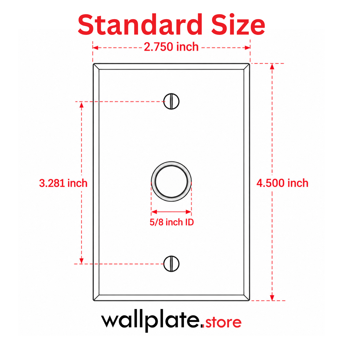 1-Gang, Standard Size Metal Wall Plate with 5/8 Inch Round Telephone Opening with Metal Grommet Bushing, White Semi-Gloss Plate Cover -  Made in USA