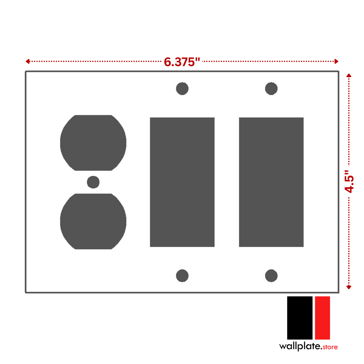 3-Gang, Standard Size, 1 Duplex Receptacle and 2 Rocker/GFI, White Semi-Gloss Finish Plate Cover -  Made in USA