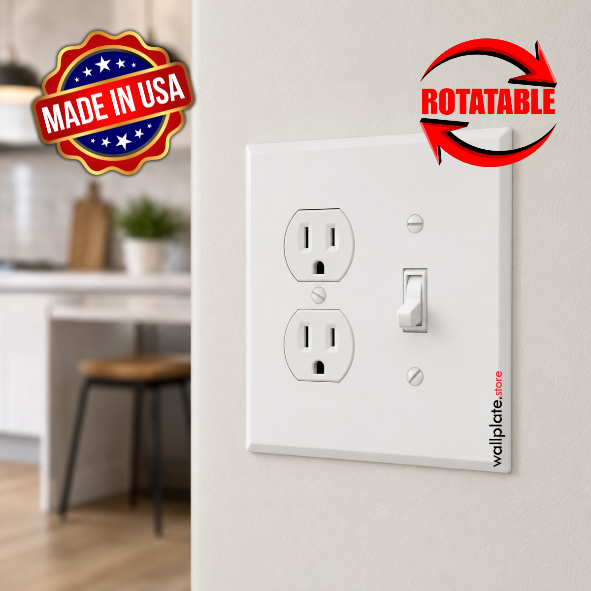2-Gang, Oversized, Combination Toggle Switch & Duplex, White Semi-Gloss Metal Wall Plate Cover -  Made in USA