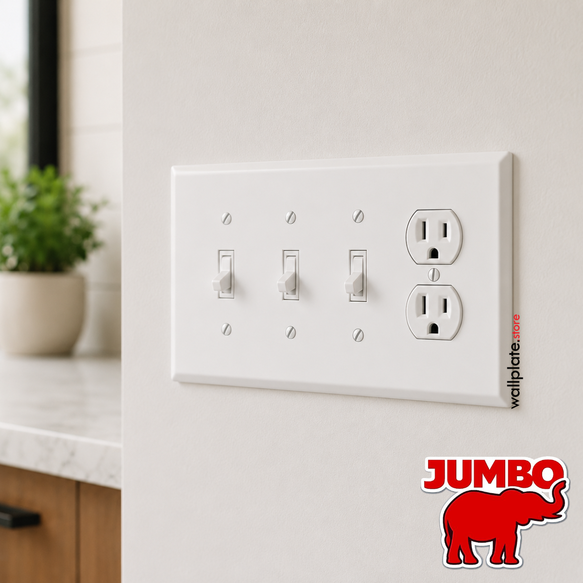 4 Gang Oversized, with 3 toggle and 1 duplex, White Painted Metal Wallplate