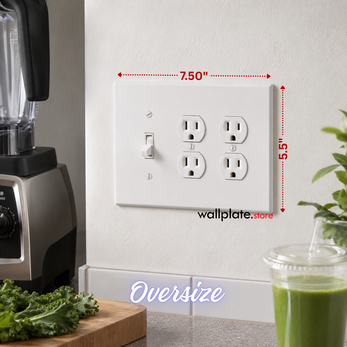 3 Gang Oversized, with 1 toggle and 2 duplex, White Painted Metal Wallplate - Made in USA