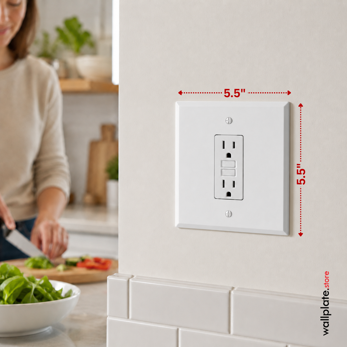 2‑Gang Oversized Decora®‑Style Wall Plate – Centered GFCI Rocker Opening – White Metal (Made in USA)