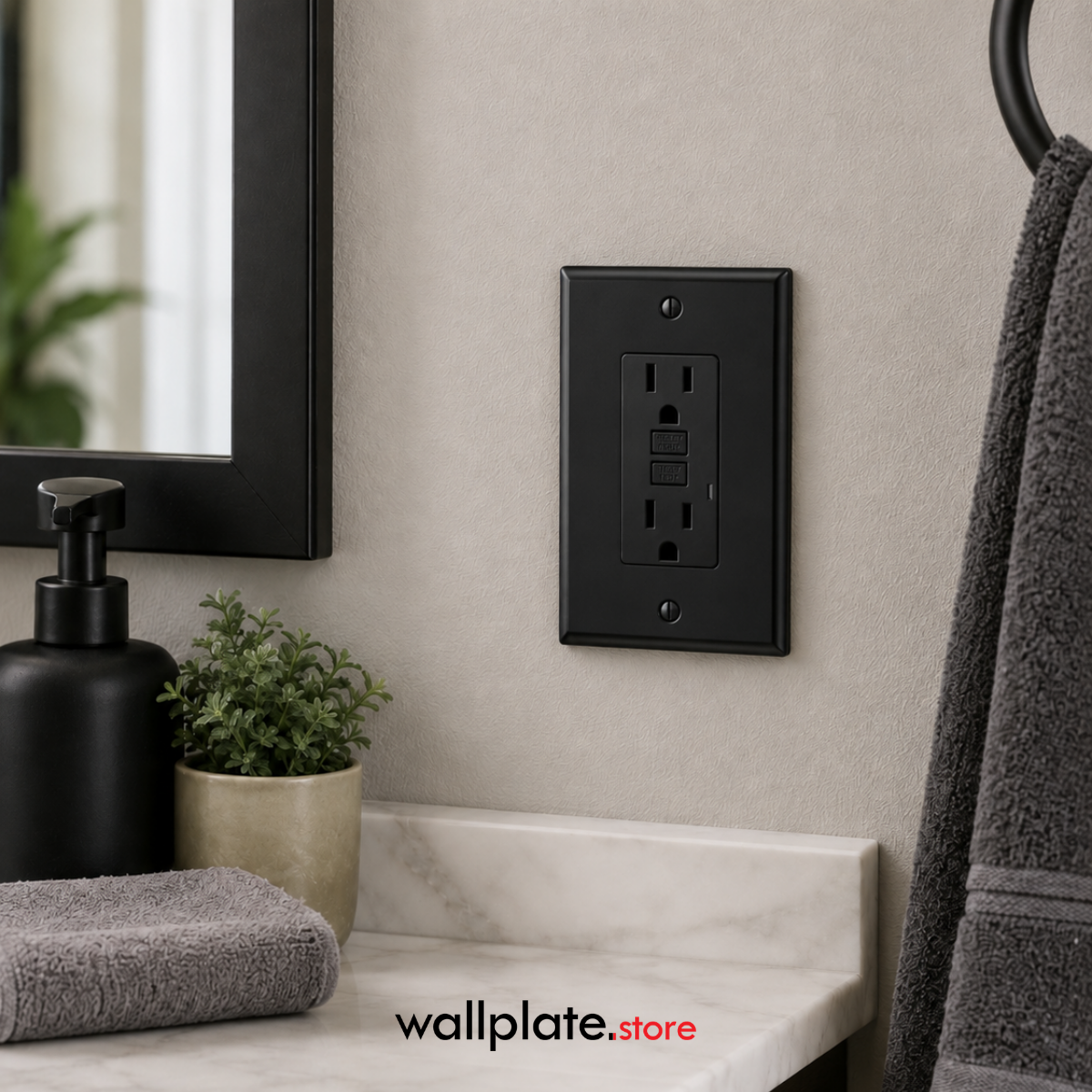 1 Gang GFI, Standard size, Black Painted Metal Wallplate