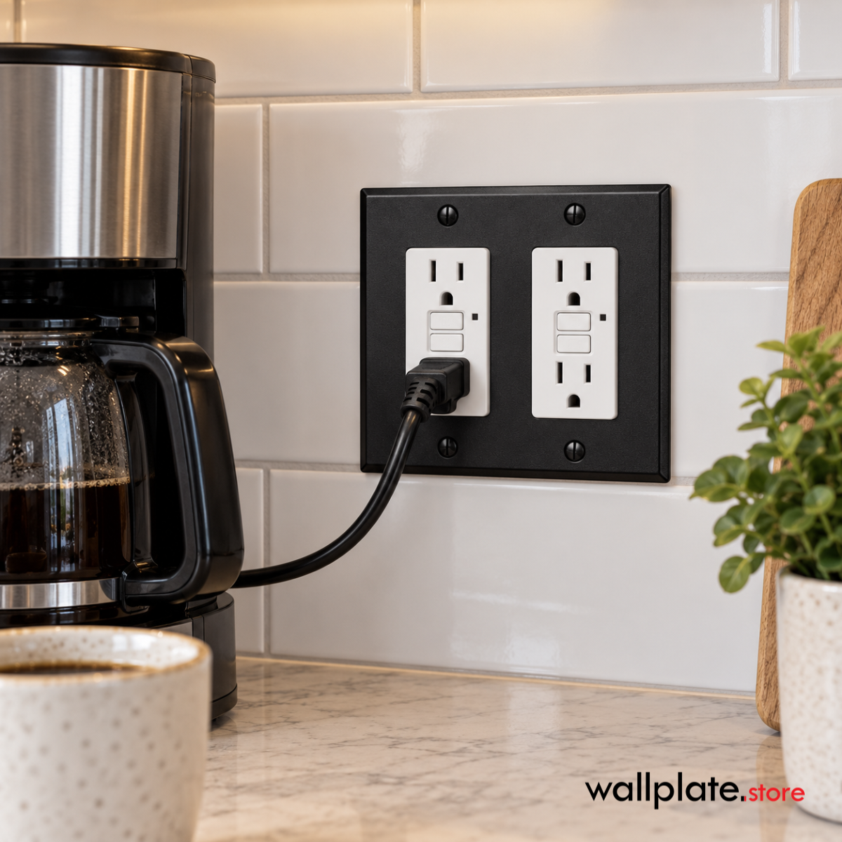 2 Gang GFI, Standard size, Black painted metal wallplate