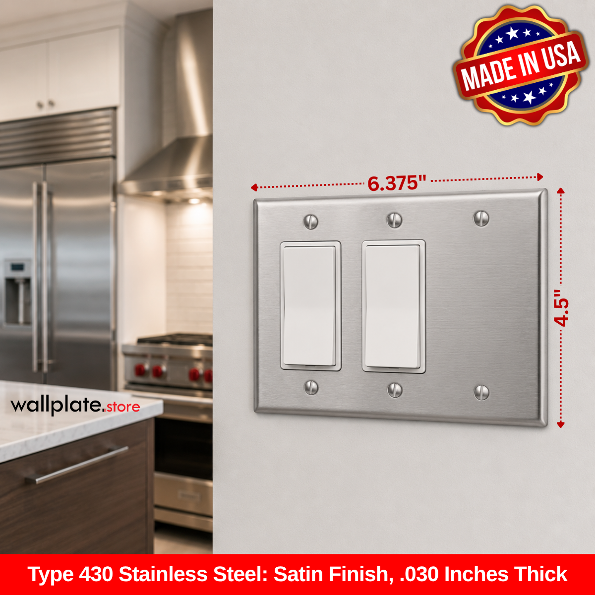 3 Gang standard Size Stainless Steel 2 Rocker Switch and 1 Blank Wall Plate