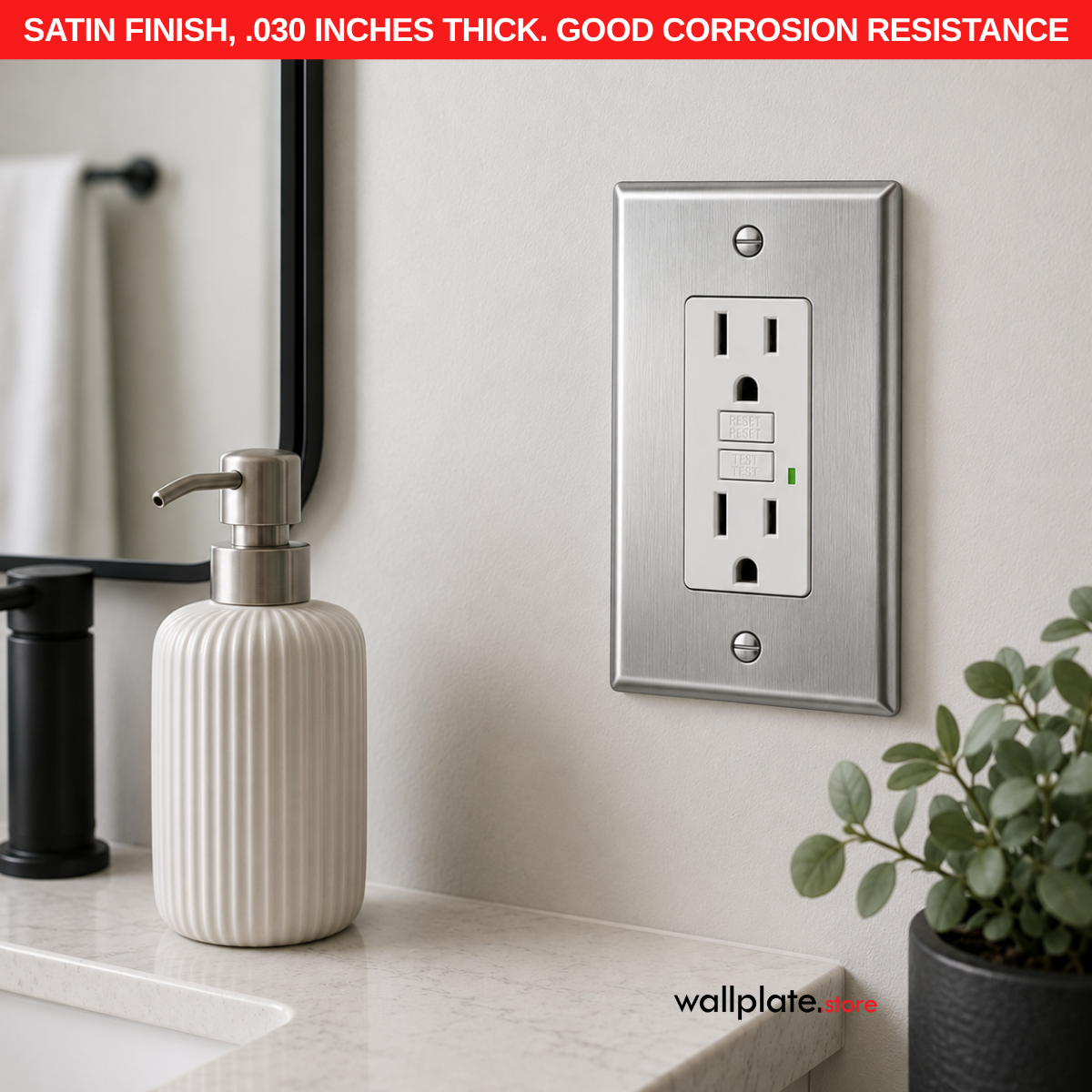 1-Gang Stainless Steel Rocker GFCI Decora® Style Wall Plate, Made in USA